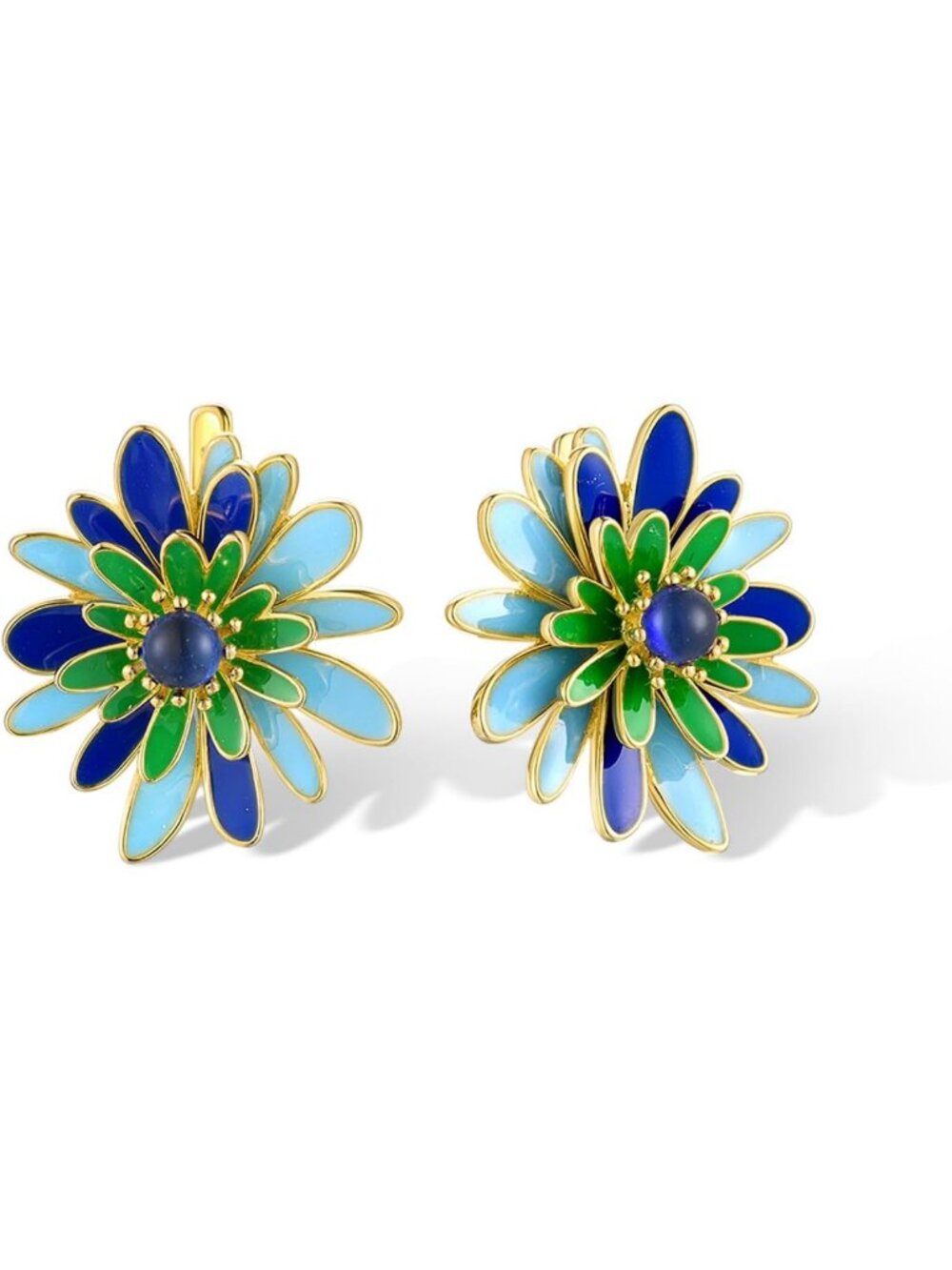 925 Sterling Silver Enamel Flower Earrings - Elegant Floral Design